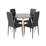 Plaza Runt Matbord - Ek-Look / Svart - ø100*H75 +Jídelní židle Slim High Back - Černé nohy - Černá PU _4