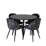 Plaza Runt Matbord - Svart / Svart - ø100*H75 +Jídelní židle Velvet - látka Black Flower _4