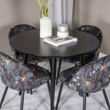 Plaza Runt Matbord - Svart / Svart - ø100*H75 +Jídelní židle Velvet - látka Black Flower _4