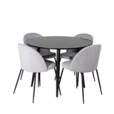 Plaza Runt Matbord - Svart / Svart - ø100*H75 +Wrinkles Jídelní židle - Černé nohy - Grey Velvet _4
