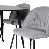 Plaza Runt Matbord - Svart / Svart - ø100*H75 +Wrinkles Jídelní židle - Černé nohy - Grey Velvet _4