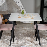 Jídelní stůl Polar 80*60 XXS - Bílá / Černá + Sametová jídelní židle XXS - Růžový Velvet _2