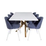 Piazza Matbord - Ek-look / Vit - 180*90*75 +Velvetová jídelní židle - Bílé nohy - Modrá látka _6