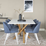 Piazza Matbord - Ek-look / Vit - 180*90*75 +Velvetová jídelní židle - Bílé nohy - Modrá látka _6