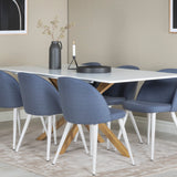 Piazza Matbord - Ek-look / Vit - 180*90*75 +Velvetová jídelní židle - Bílé nohy - Modrá látka _6
