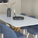 Piazza Matbord - Ek-look / Vit - 180*90*75 +Velvetová jídelní židle - Bílé nohy - Modrá látka _6