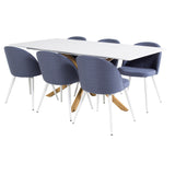Piazza Matbord - Ek-look / Vit - 180*90*75 +Velvetová jídelní židle - Bílé nohy - Modrá látka _6