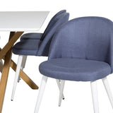 Piazza Matbord - Ek-look / Vit - 180*90*75 +Velvetová jídelní židle - Bílé nohy - Modrá látka _6