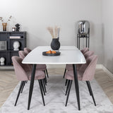 Polar Elips Matbord - Svart / Vit - 240*100*H75 +Velvet Jídelní židle Manšestr - Růžová / Černá _6