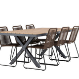 Garcia Jídelní stůl Alumnium – Hnědá / Obdélníková 100*200* +Lindos Jídelní židle Aluminium – Černá / _6