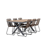 Garcia Jídelní stůl Alumnium – Hnědá / Obdélníková 100*200* +Lindos Jídelní židle Aluminium – Černá / _6
