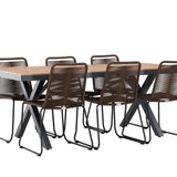 Garcia Jídelní stůl Alumnium – Hnědá / Obdélníková 100*200* +Lindos Jídelní židle Aluminium – Černá / _6