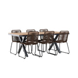Garcia Jídelní stůl Alumnium – Hnědá / Obdélníková 100*200* +Lindos Jídelní židle Aluminium – Černá / _6