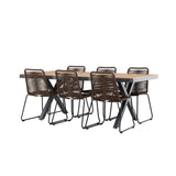 Garcia Jídelní stůl Alumnium – Hnědá / Obdélníková 100*200* +Lindos Jídelní židle Aluminium – Černá / _6
