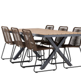 Garcia Jídelní stůl Alumnium – Hnědá / Obdélníková 100*200* +Lindos Jídelní židle Aluminium – Černá / _6
