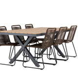 Garcia Jídelní stůl Alumnium – Hnědá / Obdélníková 100*200* +Lindos Jídelní židle Aluminium – Černá / _6