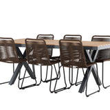 Garcia Jídelní stůl Alumnium – Hnědá / Obdélníková 100*200* +Lindos Jídelní židle Aluminium – Černá / _6