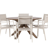 Jídelní stůl Rosario – teak Ø140 + stohovací židle Copacabana – béžová/béžová _6