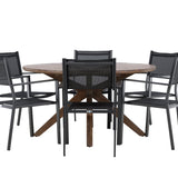 Jídelní stůl Rosario – Teak Ø140 + Stohovací židle Copacabana – Černá/Černá – Ersätter 4131-408 _6