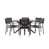 Jídelní stůl Rosario – Teak Ø140 + Stohovací židle Copacabana – Černá/Černá – Ersätter 4131-408 _6