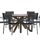 Jídelní stůl Rosario – Teak Ø140 + Stohovací židle Copacabana – Černá/Černá – Ersätter 4131-408 _6