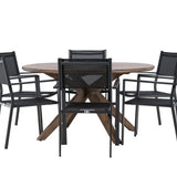Jídelní stůl Rosario – Teak Ø140 + Stohovací židle Copacabana – Černá/Černá – Ersätter 4131-408 _6