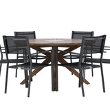 Jídelní stůl Rosario – Teak Ø140 + Stohovací židle Copacabana – Černá/Černá – Ersätter 4131-408 _6