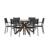 Jídelní stůl Rosario – Teak Ø140 + Stohovací židle Copacabana – Černá/Černá – Ersätter 4131-408 _6
