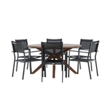 Jídelní stůl Rosario – Teak Ø140 + Stohovací židle Copacabana – Černá/Černá – Ersätter 4131-408 _6