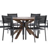 Jídelní stůl Rosario – Teak Ø140 + Stohovací židle Copacabana – Černá/Černá – Ersätter 4131-408 _6