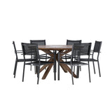 Jídelní stůl Rosario – Teak Ø140 + Stohovací židle Copacabana – Černá/Černá – Ersätter 4131-408 _6