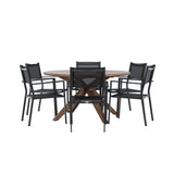 Jídelní stůl Rosario – Teak Ø140 + Stohovací židle Copacabana – Černá/Černá – Ersätter 4131-408 _6