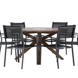 Jídelní stůl Rosario – Teak Ø140 + Stohovací židle Copacabana – Černá/Černá – Ersätter 4131-408 _6