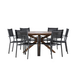 Jídelní stůl Rosario – Teak Ø140 + Stohovací židle Copacabana – Černá/Černá – Ersätter 4131-408 _6