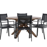 Jídelní stůl Rosario – Teak Ø140 + Stohovací židle Copacabana – Černá/Černá – Ersätter 4131-408 _6