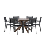 Jídelní stůl Rosario – Teak Ø140 + Stohovací židle Copacabana – Černá/Černá – Ersätter 4131-408 _6