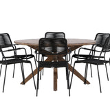 Rosario Jídelní stůl- Teak Ø140 + křeslo Lindos - Black Alu / Black Lano _6