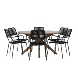 Rosario Jídelní stůl- Teak Ø140 + křeslo Lindos - Black Alu / Black Lano _6