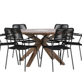 Rosario Jídelní stůl- Teak Ø140 + křeslo Lindos - Black Alu / Black Lano _6