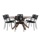 Rosario Jídelní stůl- Teak Ø140 + křeslo Lindos - Black Alu / Black Lano _6