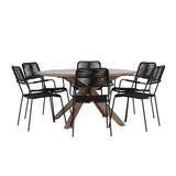 Rosario Jídelní stůl- Teak Ø140 + křeslo Lindos - Black Alu / Black Lano _6