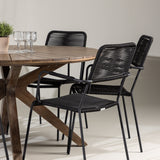 Rosario Jídelní stůl- Teak Ø140 + křeslo Lindos - Black Alu / Black Lano _6