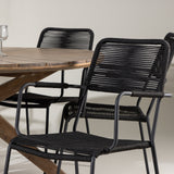 Rosario Jídelní stůl- Teak Ø140 + křeslo Lindos - Black Alu / Black Lano _6