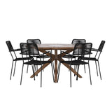 Rosario Jídelní stůl- Teak Ø140 + křeslo Lindos - Black Alu / Black Lano _6