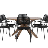 Rosario Jídelní stůl- Teak Ø140 + křeslo Lindos - Black Alu / Black Lano _6