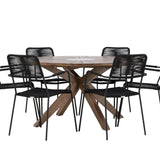 Rosario Jídelní stůl- Teak Ø140 + křeslo Lindos - Black Alu / Black Lano _6