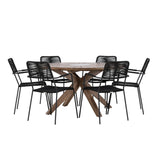 Rosario Jídelní stůl- Teak Ø140 + křeslo Lindos - Black Alu / Black Lano _6