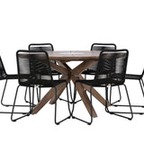 Jídelní stůl Rosario – Teak Ø140 + Stohovací židle Lindos – Černá Alu / Černé lano _6