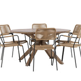 Rosario Jídelní stůl - Teak Ø140 +Lindos - Křeslo - Black Alu / Latte Latte _6