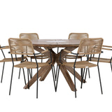 Rosario Jídelní stůl - Teak Ø140 +Lindos - Křeslo - Black Alu / Latte Latte _6